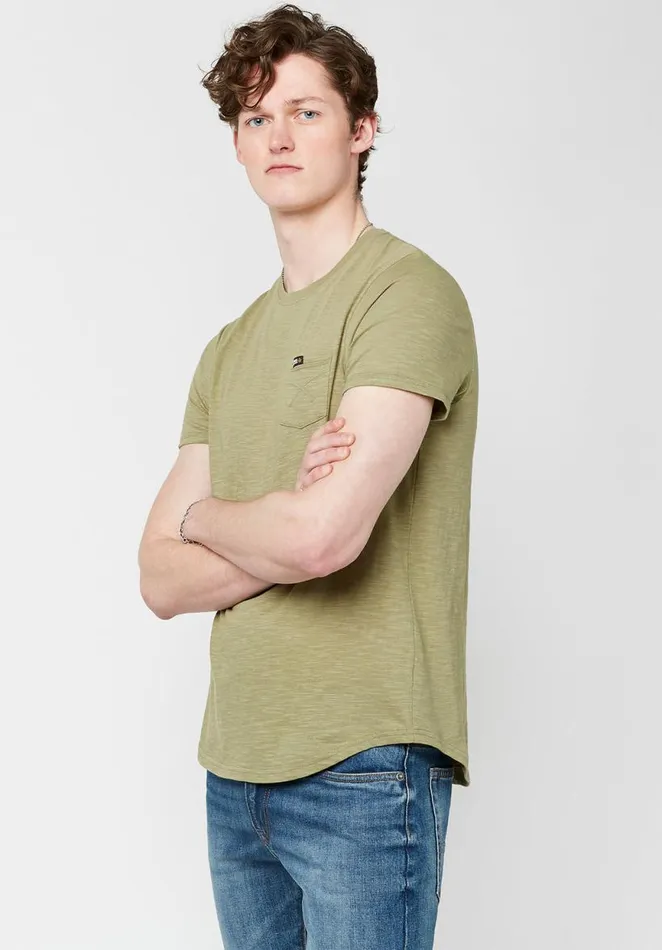 Men Patch Pocket Tamup TShirt Oil Green Buffalo David Bitton Tops and Tees
