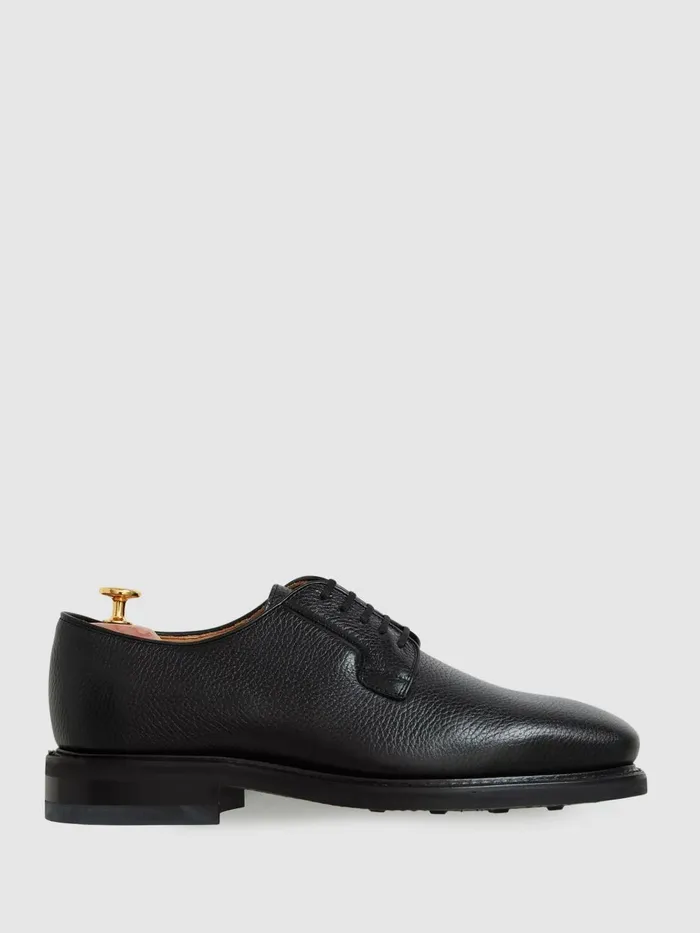 Men Reiss Brands Jacobson Grained Leather Lace Up Shoes Black