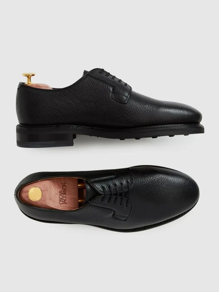 Men Reiss Brands Jacobson Grained Leather Lace Up Shoes Black
