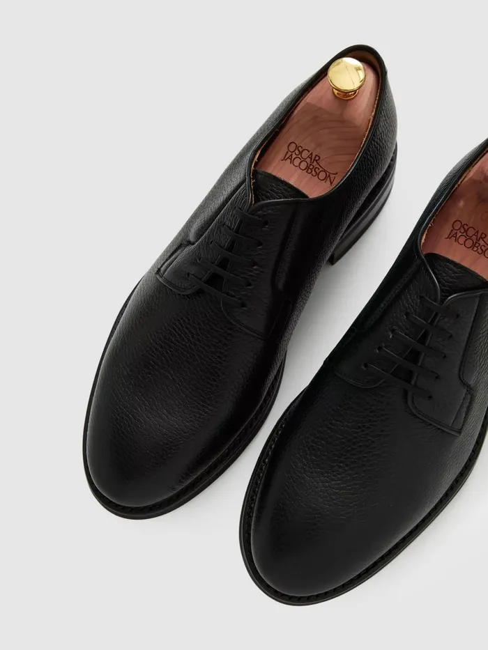 Men Reiss Brands Jacobson Grained Leather Lace Up Shoes Black
