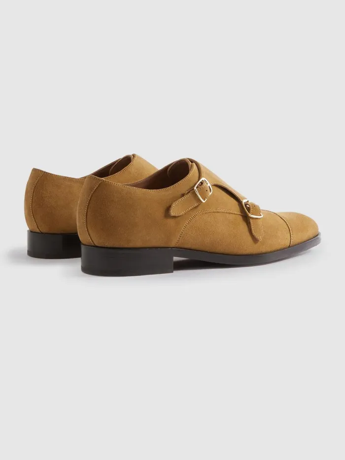 Men Reiss Formal Shoes Amalfi Suede Double Monk Strap Shoes Stone