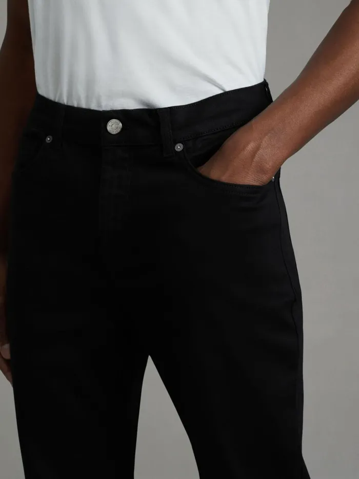 Men Reiss Jeans Rufus Tapered Slim Fit Jersey Jeans Black