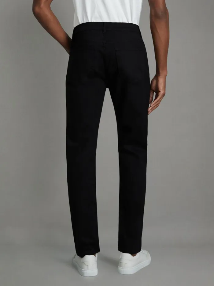 Men Reiss Jeans Rufus Tapered Slim Fit Jersey Jeans Black