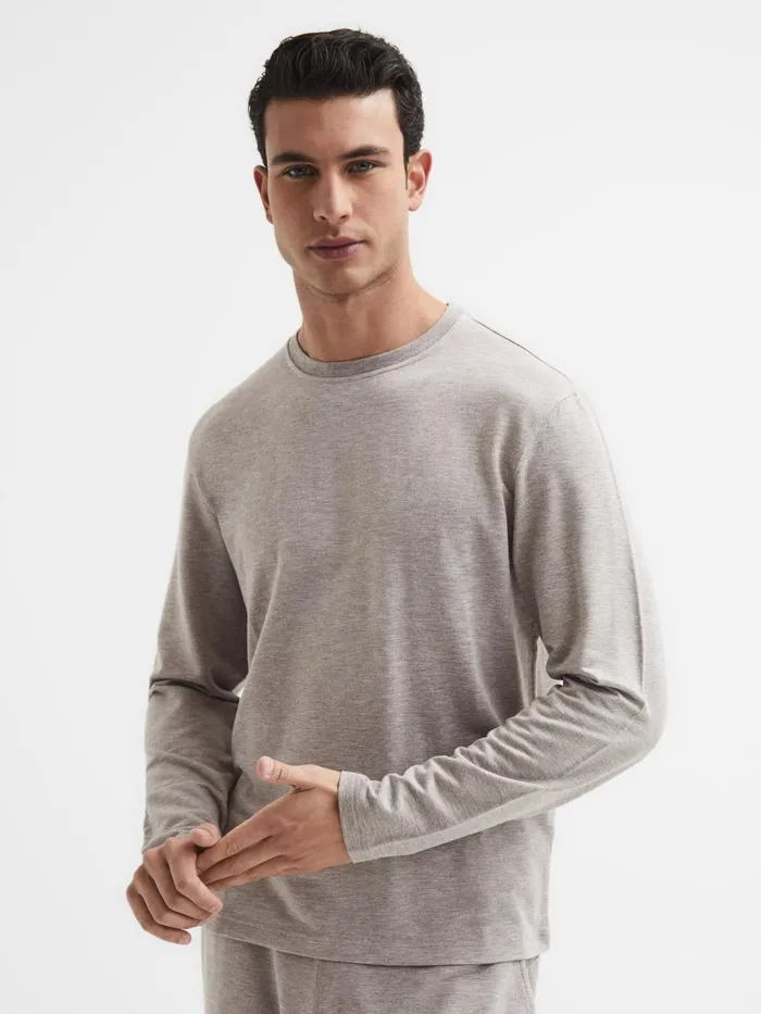 Men Reiss Knitwear Adam Melange Crew Neck Jumper Taupe Melange