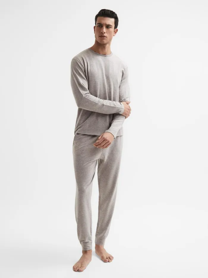 Men Reiss Knitwear Adam Melange Crew Neck Jumper Taupe Melange