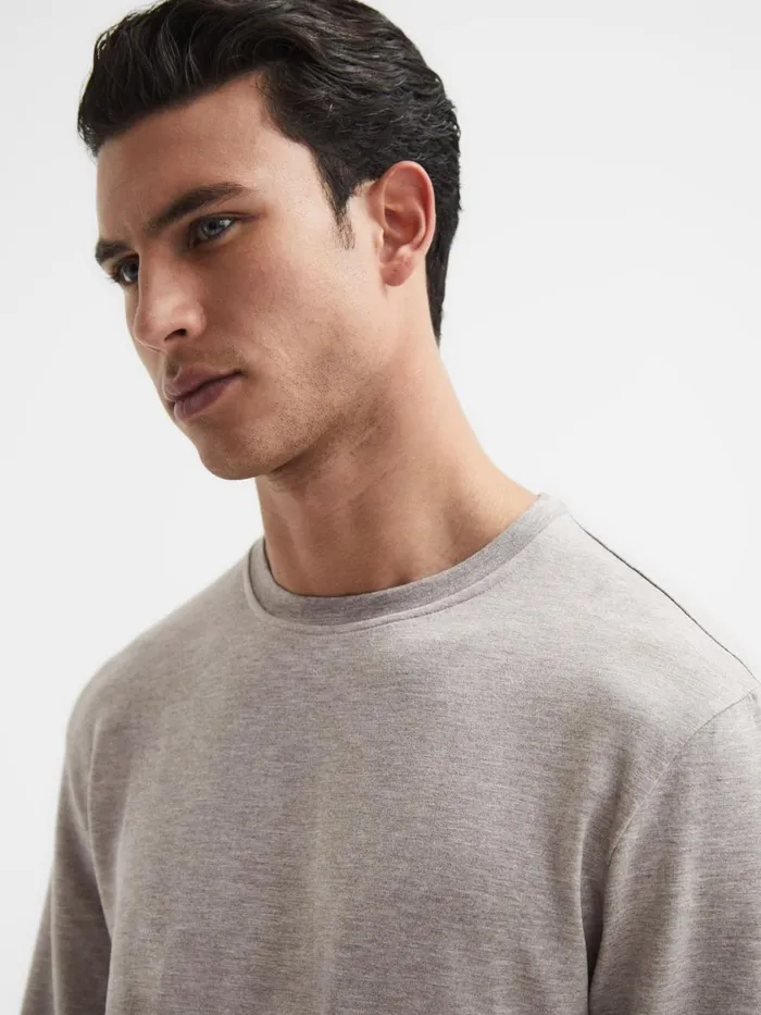 Men Reiss Knitwear Adam Melange Crew Neck Jumper Taupe Melange