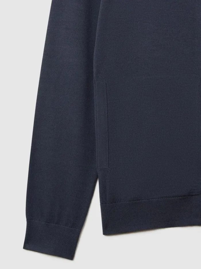 Men Reiss Knitwear Hampshire Merino Wool FunnelNeck Jacket Blue Smoke