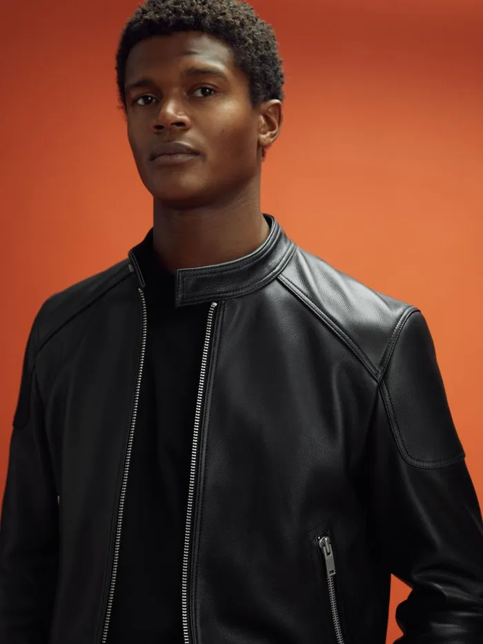 Men Reiss Outerwear and Coats F1 Embossed Leather Jacket Black