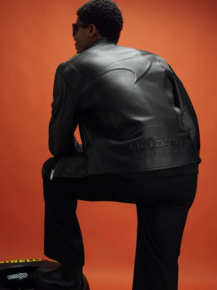 Men Reiss Outerwear and Coats F1 Embossed Leather Jacket Black
