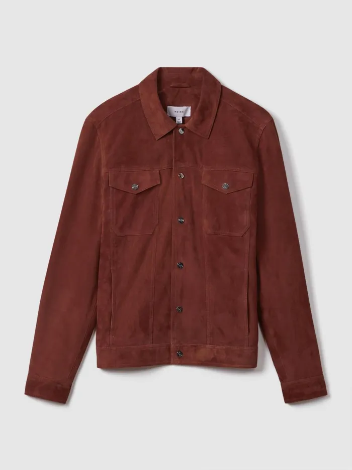 Men Reiss Outerwear and Coats Nico Suede Twin Pocket Overshirt Rust