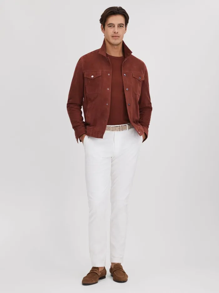 Men Reiss Outerwear and Coats Nico Suede Twin Pocket Overshirt Rust