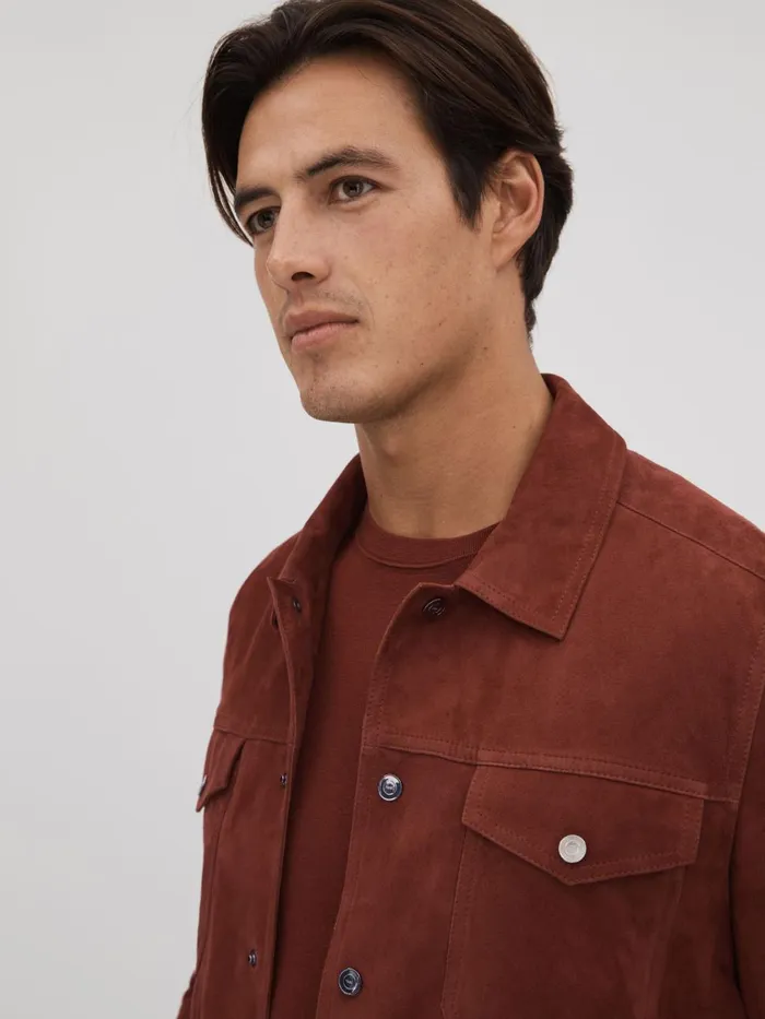 Men Reiss Outerwear and Coats Nico Suede Twin Pocket Overshirt Rust