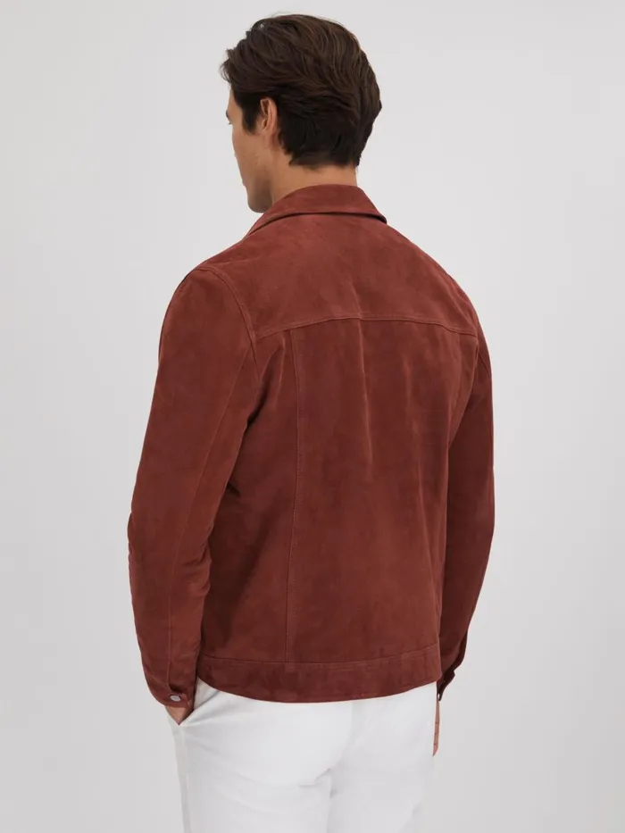 Men Reiss Outerwear and Coats Nico Suede Twin Pocket Overshirt Rust