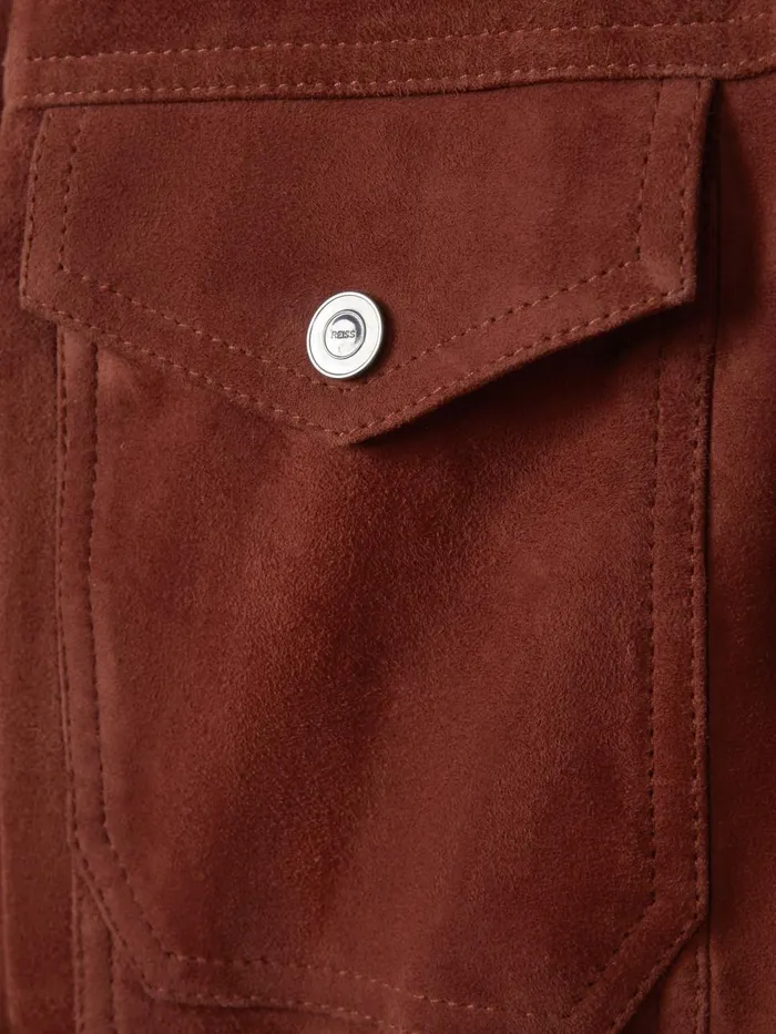 Men Reiss Outerwear and Coats Nico Suede Twin Pocket Overshirt Rust