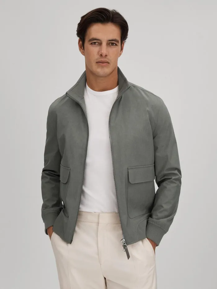 Men Reiss Outerwear and Coats Rufus Funnel Neck ZipThrough Jacket Green