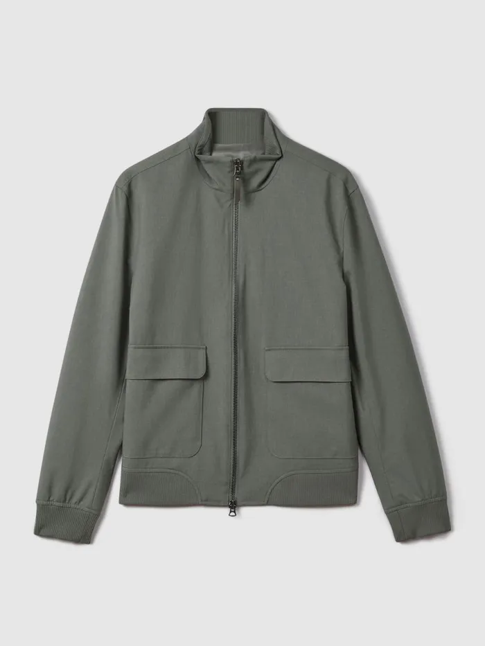 Men Reiss Outerwear and Coats Rufus Funnel Neck ZipThrough Jacket Green