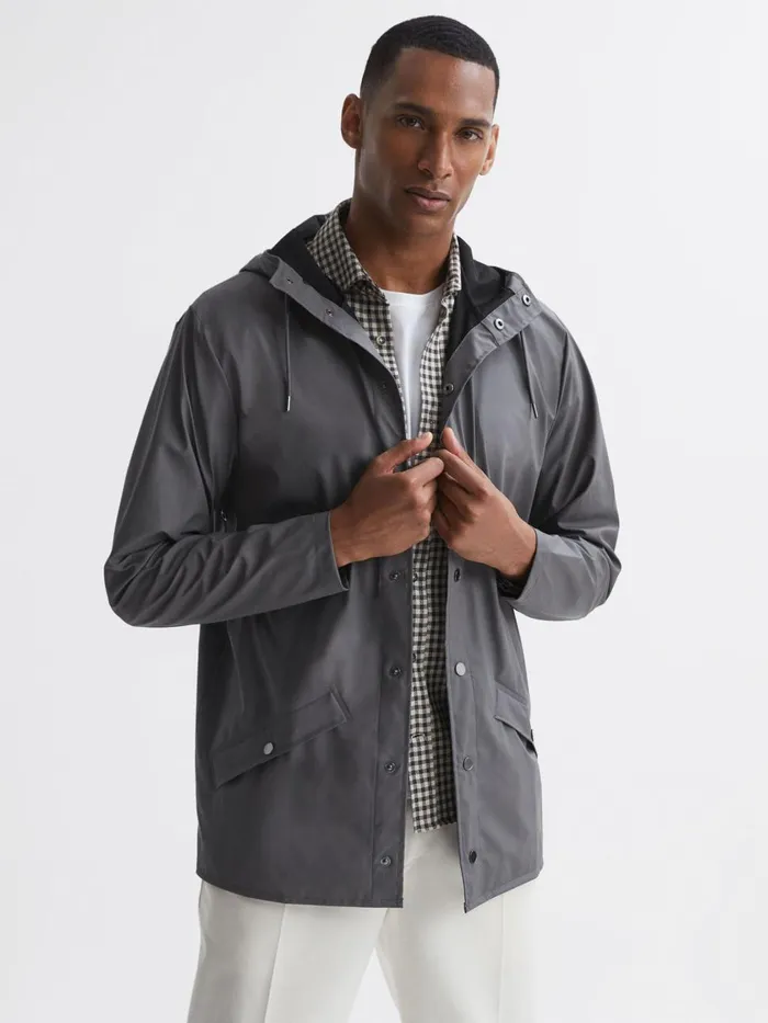 Men Reiss Outerwear and Coats Unisex Hooded Raincoat Jacket Grey