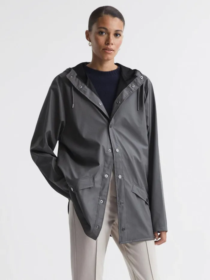 Men Reiss Outerwear and Coats Unisex Hooded Raincoat Jacket Grey