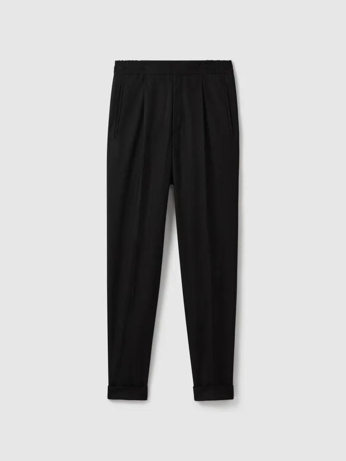 Men Reiss Pants Brighton Relaxed Drawstring Trousers With TurnUps Black