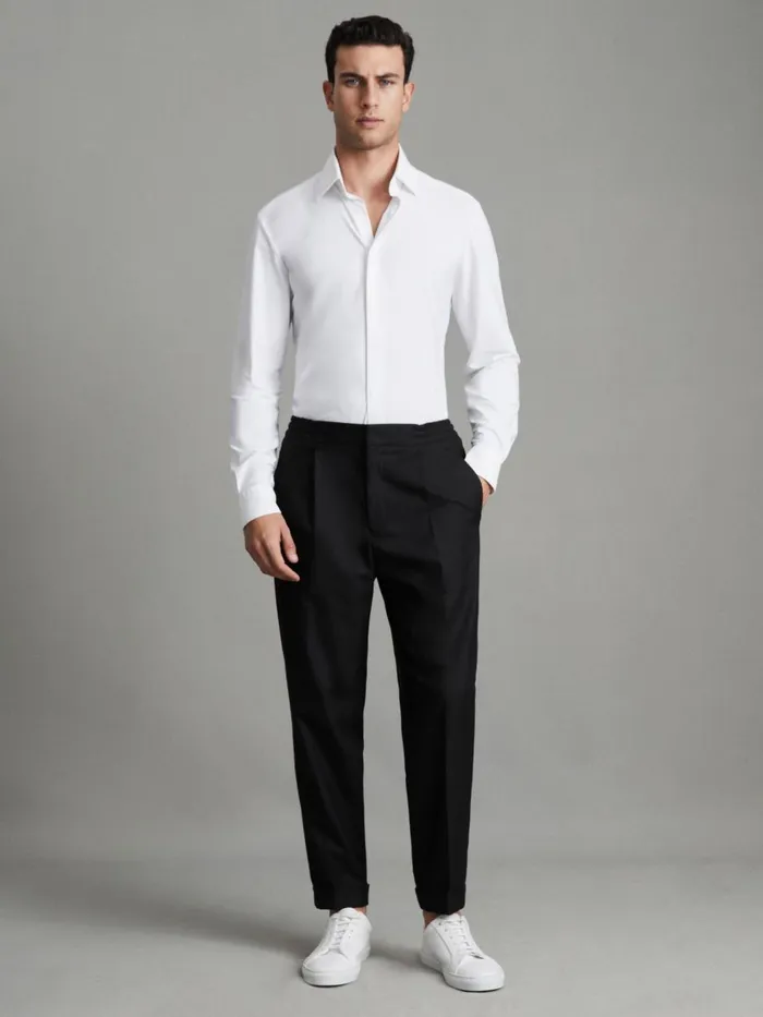 Men Reiss Pants Brighton Relaxed Drawstring Trousers With TurnUps Black