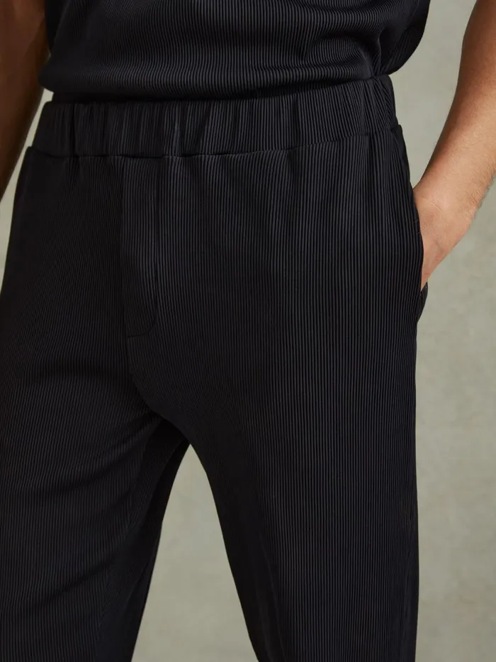 Men Reiss Pants Cyrus Ribbed Elasticated Waist Trousers Navy