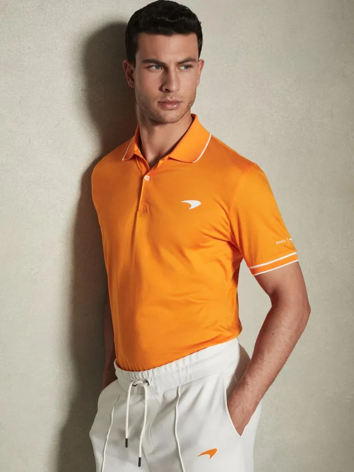 Men Reiss Polo Shirts F1 Mercerised Cotton Polo Shirt Papaya