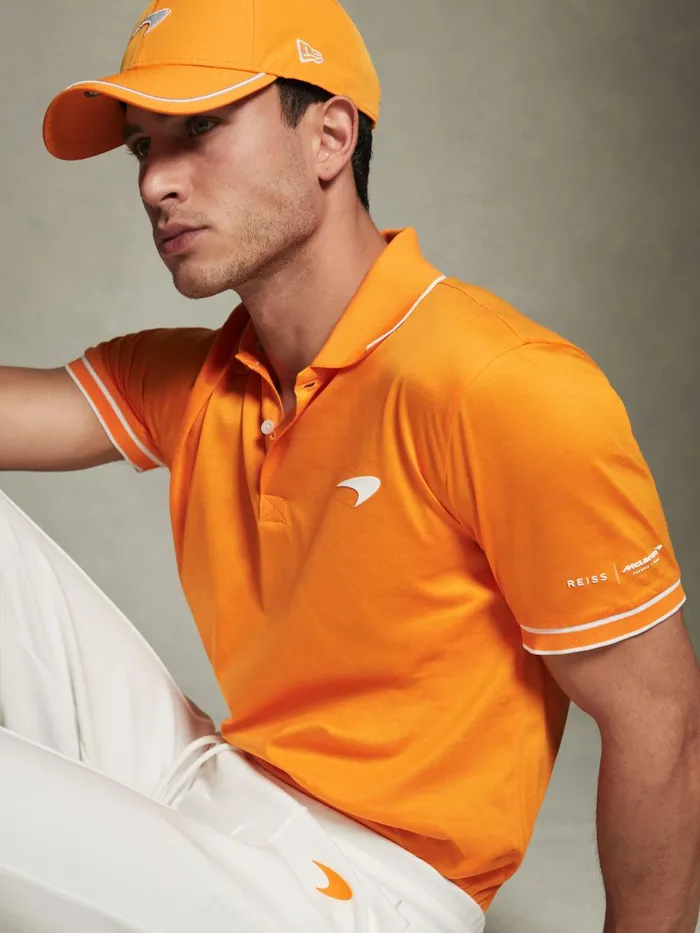 Men Reiss Polo Shirts F1 Mercerised Cotton Polo Shirt Papaya