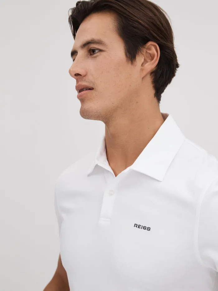 Men Reiss Polo Shirts Owens Slim Fit Cotton Polo Shirt White