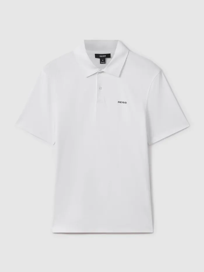Men Reiss Polo Shirts Owens Slim Fit Cotton Polo Shirt White
