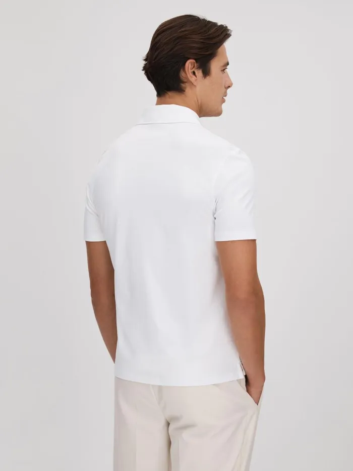 Men Reiss Polo Shirts Owens Slim Fit Cotton Polo Shirt White