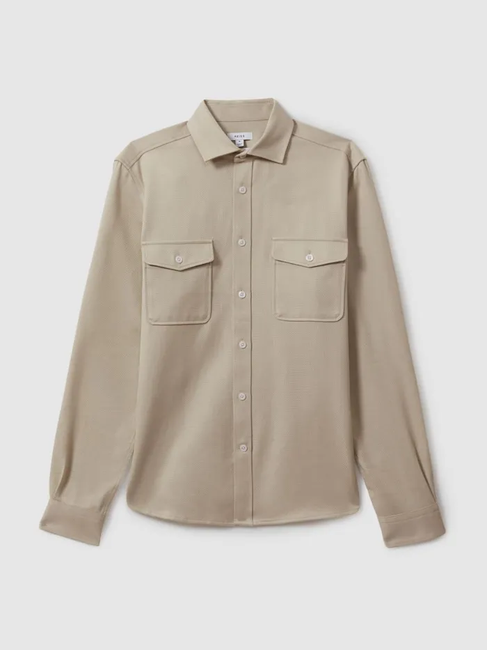 Men Reiss Shirts Arlo Cotton Canvas Overshirt Stone