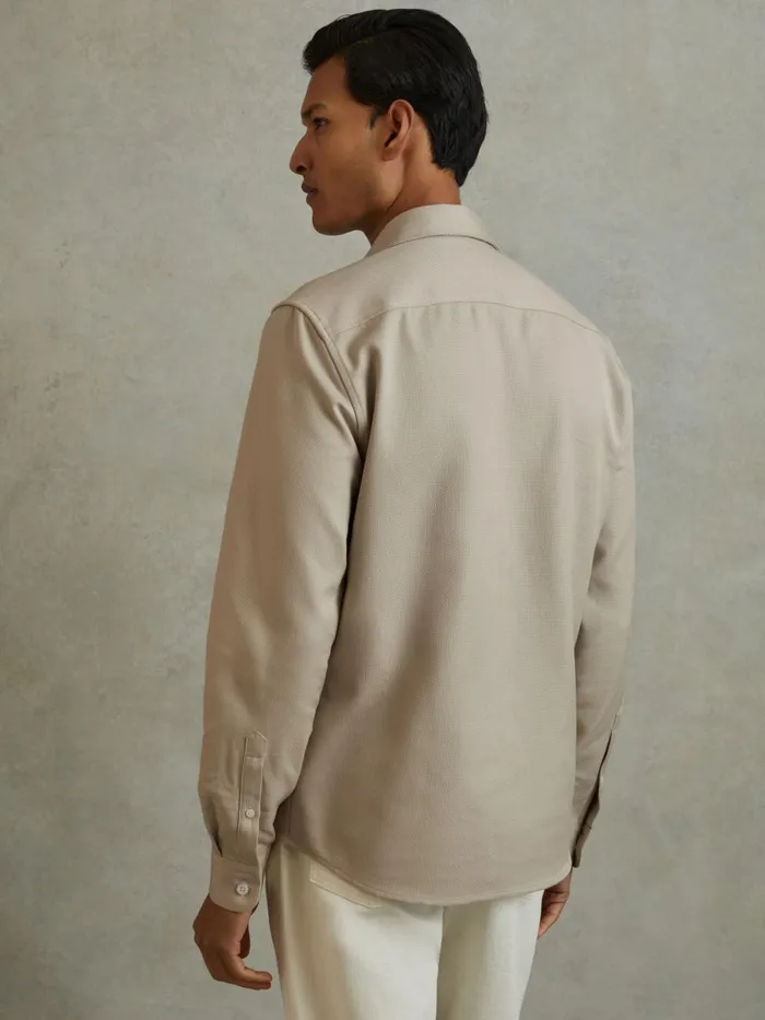 Men Reiss Shirts Arlo Cotton Canvas Overshirt Stone