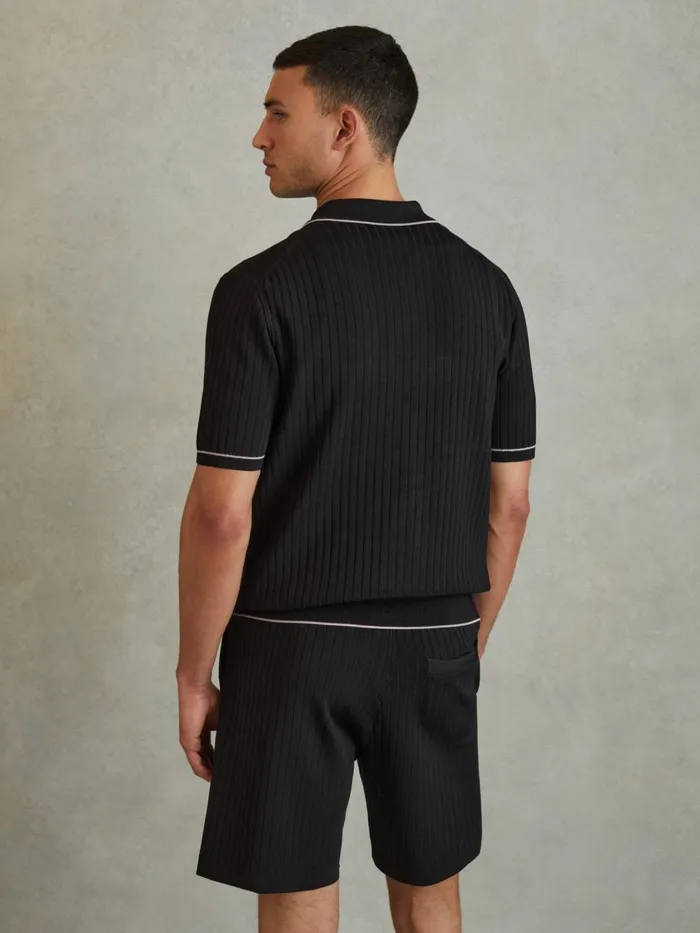 Men Reiss Shirts Christophe Ribbed Dual ZipFront Shirt Black