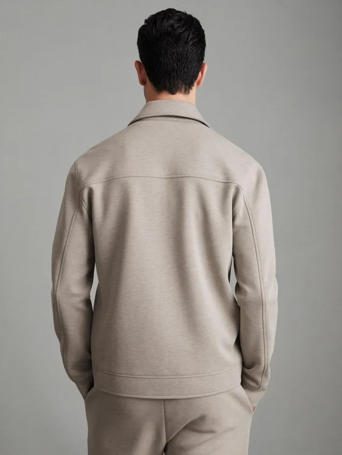 Men Reiss Shirts Jersey ZipThrough Jacket Taupe