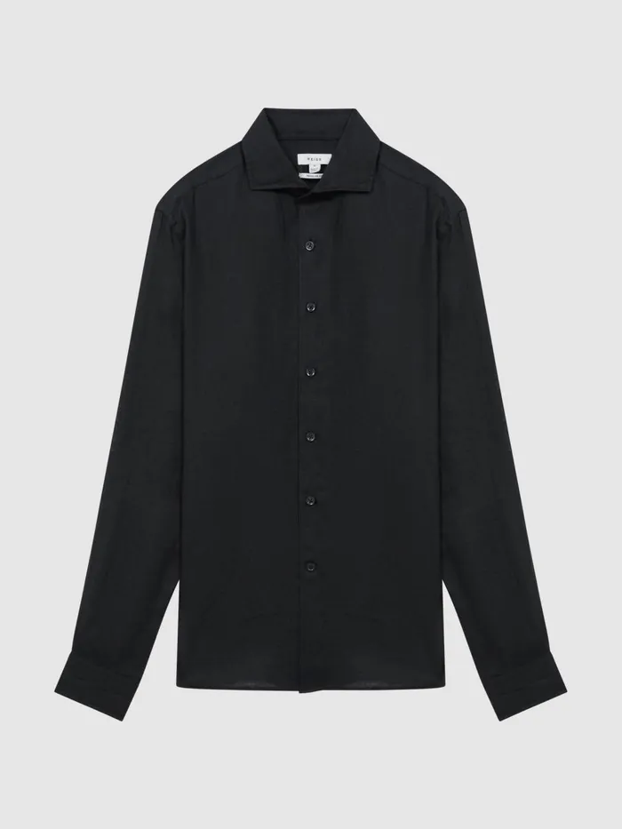 Men Reiss Shirts Rex Linen Cutaway Collar Shirt Black