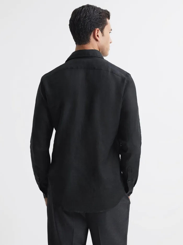 Men Reiss Shirts Rex Linen Cutaway Collar Shirt Black