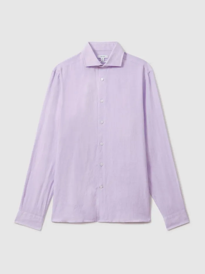 Men Reiss Shirts Ruban Linen Button Through Shirt Orchid