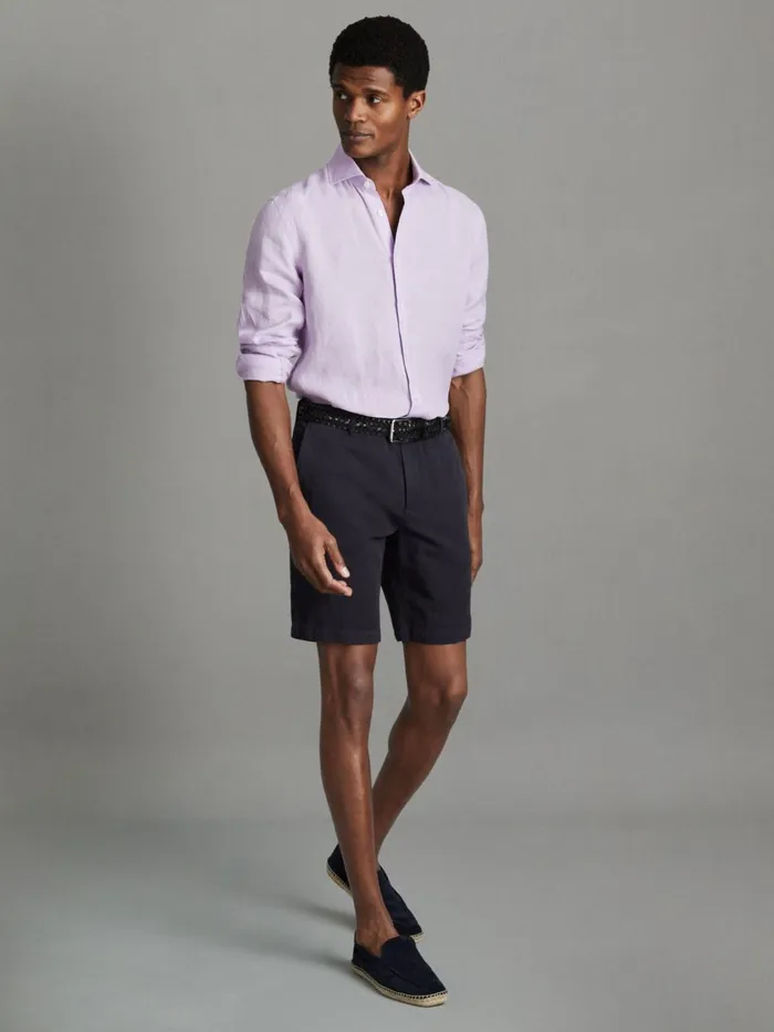 Men Reiss Shirts Ruban Linen Button Through Shirt Orchid