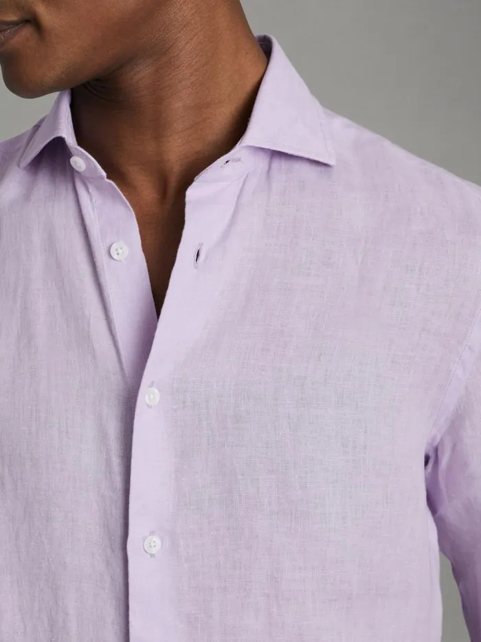 Men Reiss Shirts Ruban Linen Button Through Shirt Orchid