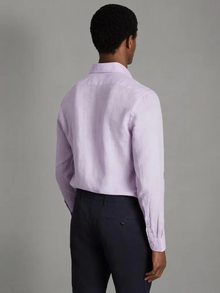 Men Reiss Shirts Ruban Linen Button Through Shirt Orchid