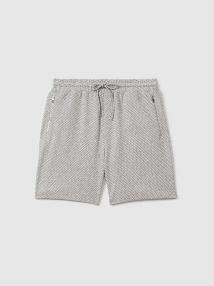 Men Reiss Shorts Penbrook Cotton Blend Jacquard Drawstring Shorts Light Grey