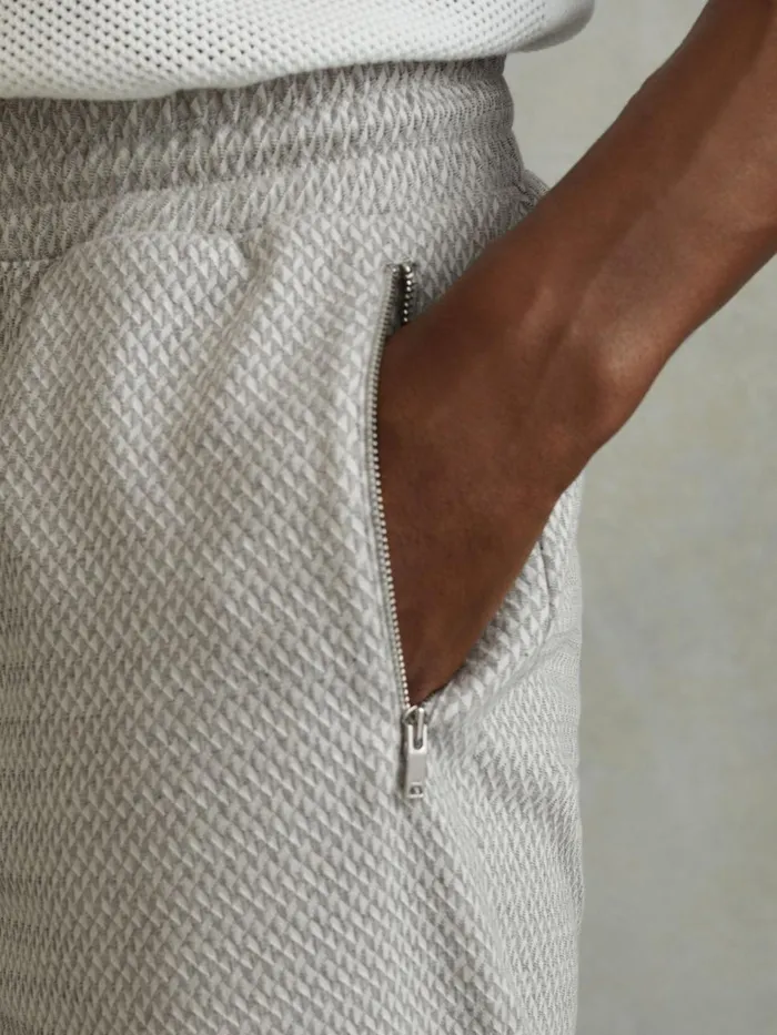 Men Reiss Shorts Penbrook Cotton Blend Jacquard Drawstring Shorts Light Grey