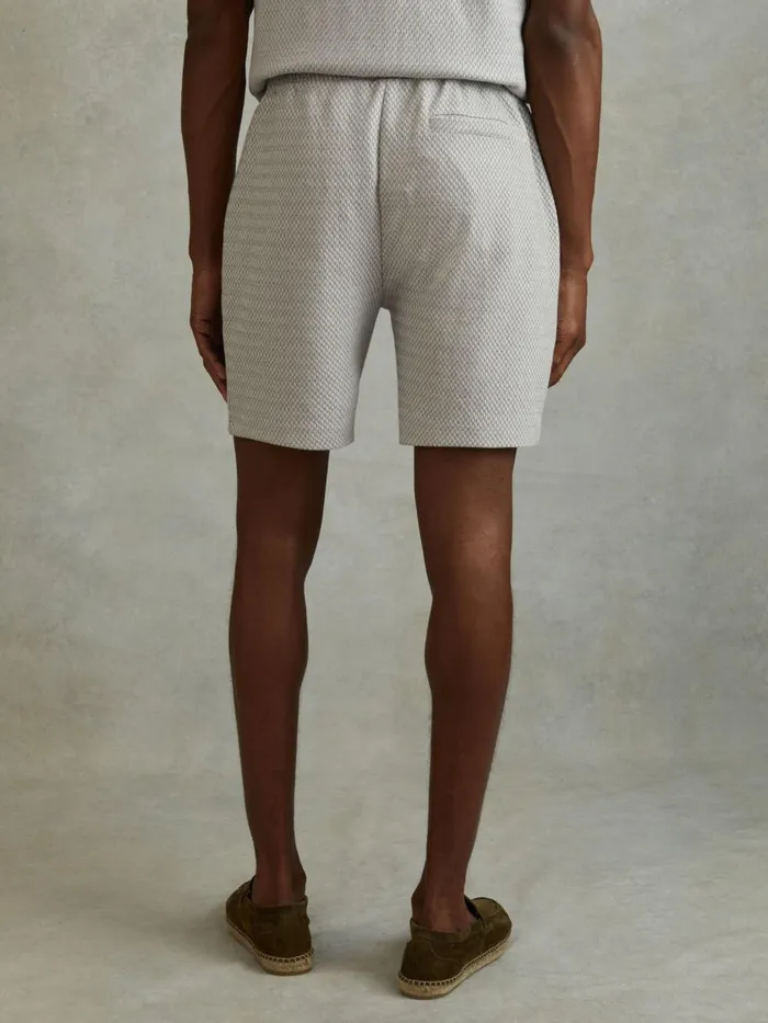 Men Reiss Shorts Penbrook Cotton Blend Jacquard Drawstring Shorts Light Grey