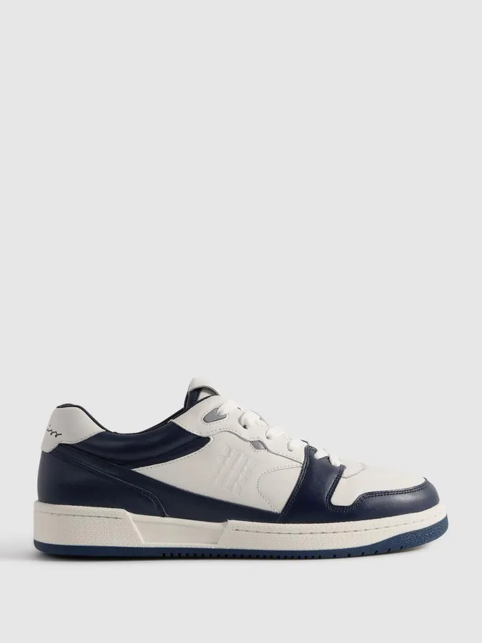 Men Reiss Sneakers Astor Leather LaceUp Trainers Navywhite