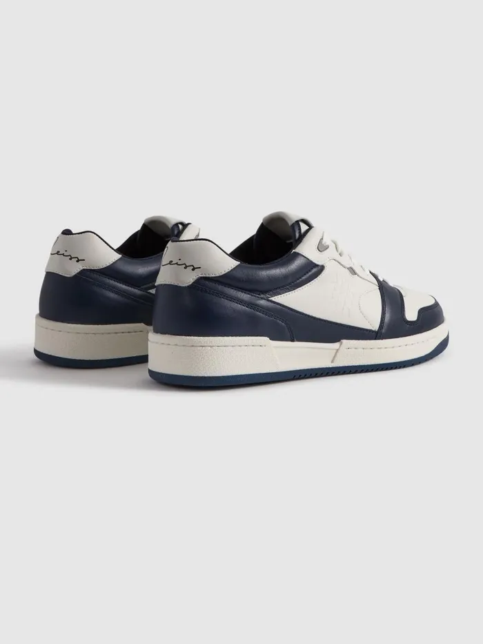 Men Reiss Sneakers Astor Leather LaceUp Trainers Navywhite