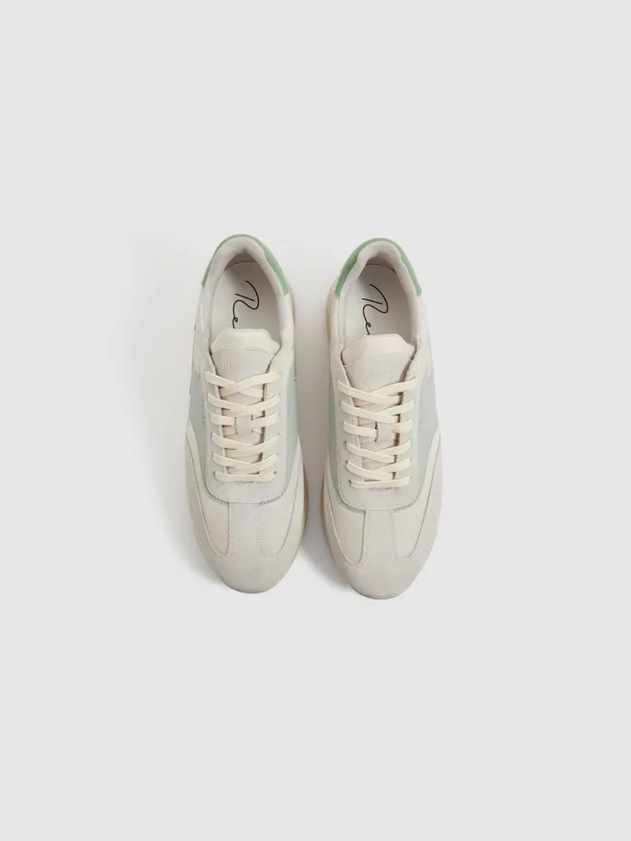 Men Reiss Sneakers Emmett Leather Suede Running Trainers Pistachiowhite