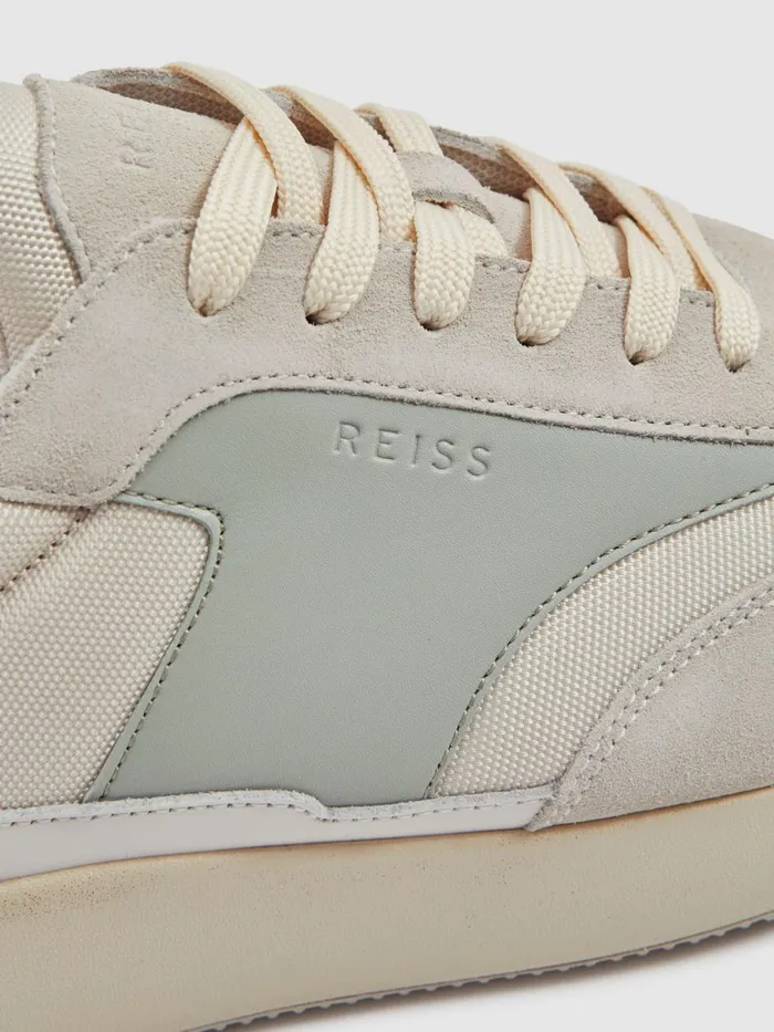 Men Reiss Sneakers Emmett Leather Suede Running Trainers Pistachiowhite