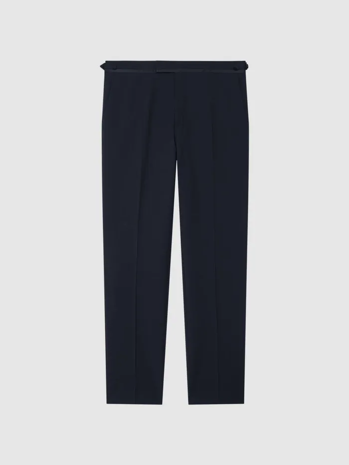 Men Reiss Suits and Tailoring Poker Modern Fit Tuxedo Trousers Navy