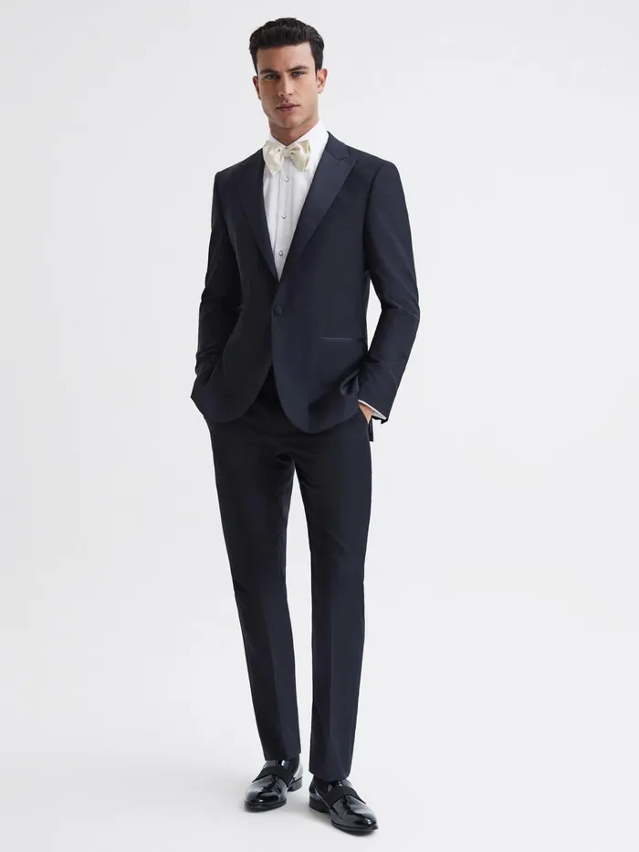 Men Reiss Suits and Tailoring Poker Modern Fit Tuxedo Trousers Navy