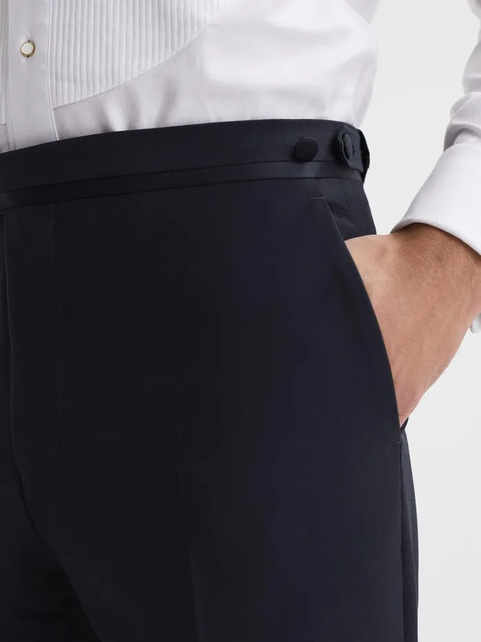 Men Reiss Suits and Tailoring Poker Modern Fit Tuxedo Trousers Navy